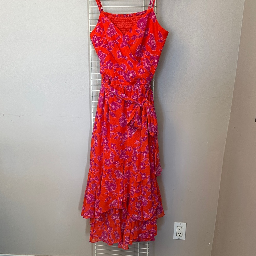 Eliza J Red & Pink Floral Wrap Maxi Dress